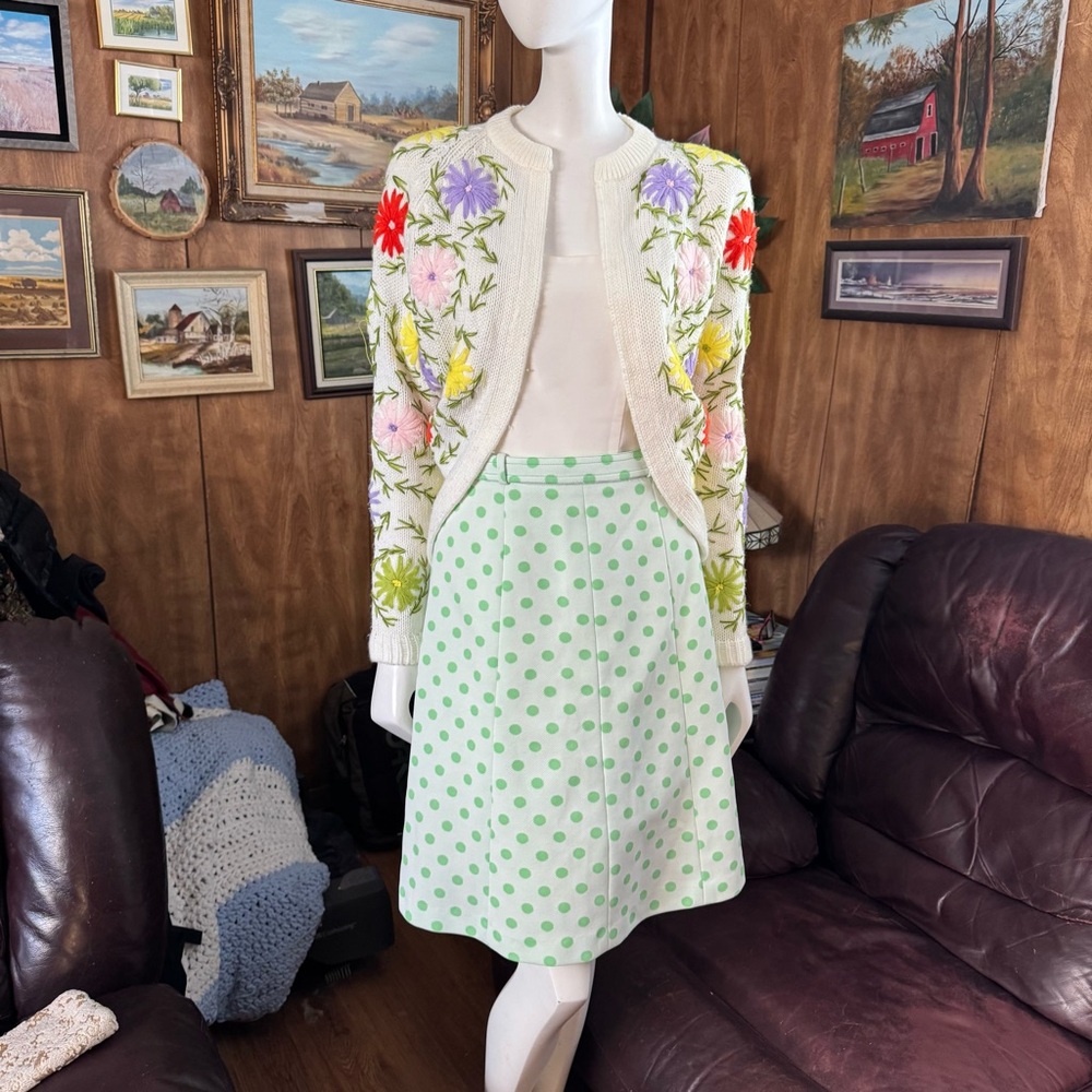 Vintage Seafoam Mint Green Polka Dot Skirt